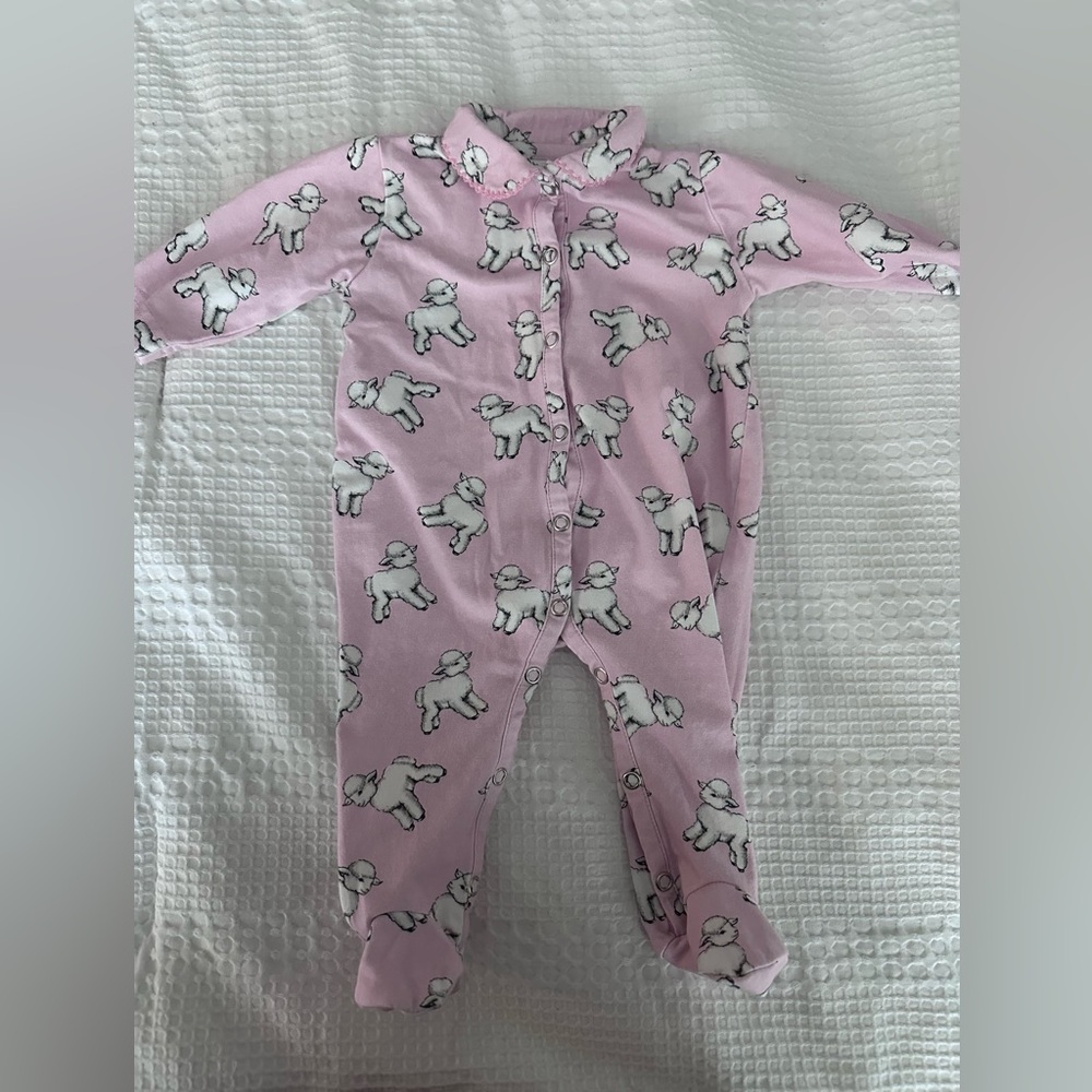 Rachel Riley Pink Sheep Print Kids Footie